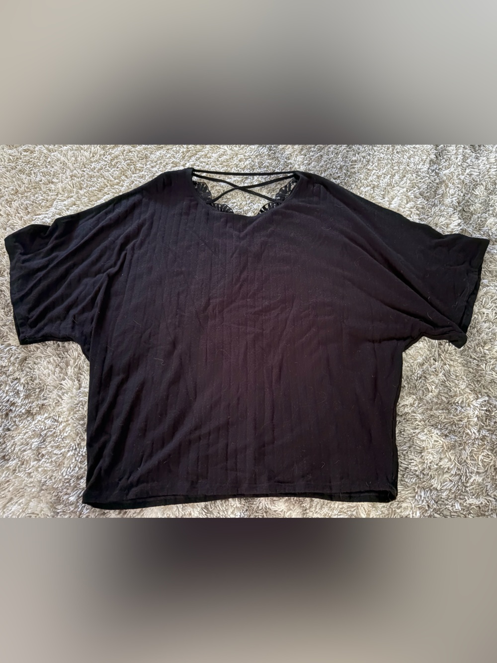 Black Short Sleeve Top with Lace Back Detail